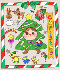 Cute Christmas clipart, characters, stickers, vintage illustrations