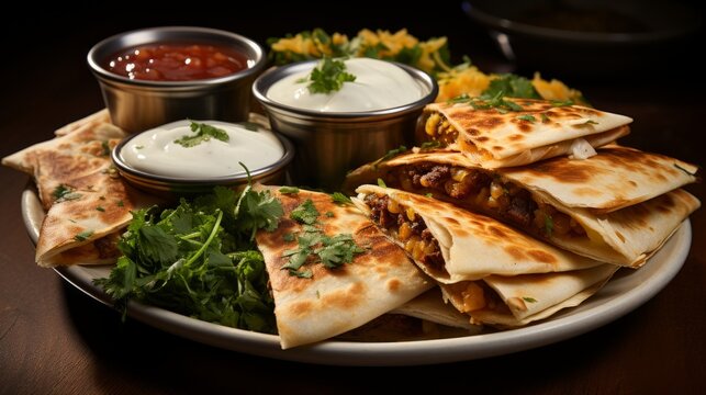 A plate of cheesy and gooey quesadillas. AI generated