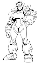 Futuristic Super Girl Manga Line Art