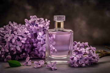 Obraz na płótnie Canvas Distinctive and fragrant lilac essence in small bottle. Generative AI