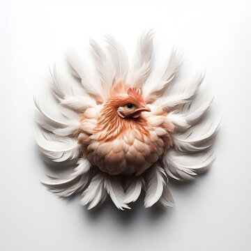 Chicken on white background. Isolated. Flat lay, top view.