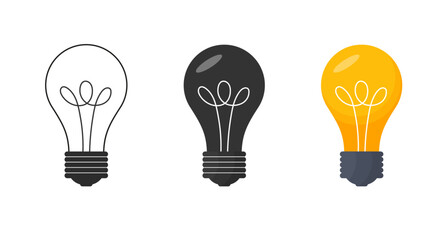 Idea icon with light bulb set. Vector illustration