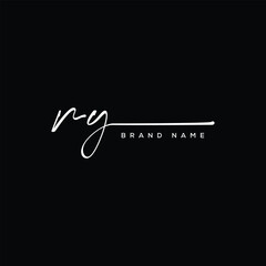 RY letter beauty handwriting vector logo.  - obrazy, fototapety, plakaty