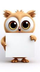 Adorable Baby Owl Bird, Awash in Cuteness, Gracefully Standing on Its Tiny Feet and Sweetly Holding a Delightful Banner