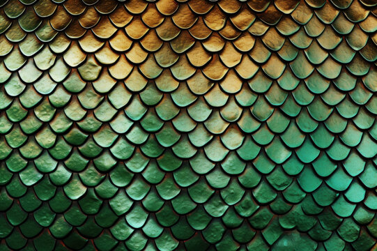 Dragon scale texture. Dragon, dinosaur skin background. Squama of fish, mermaid, reptile or fantasy monster. Monster leather background. Abstract fantasy pattern. Generated by artificial intelligence