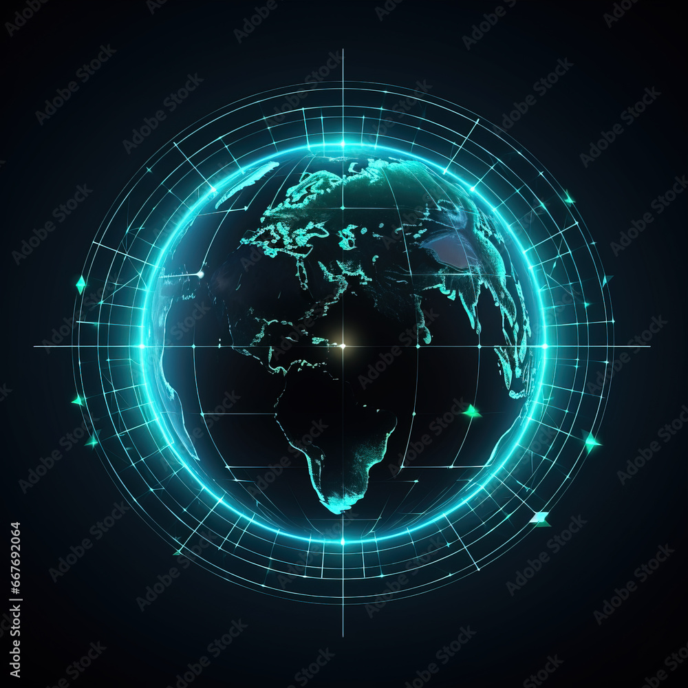 Poster glowing earth circular icon,created with generative ai tecnology.