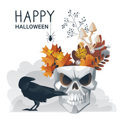 Vector Illustration of Happy Halloween Banner Template Isolated on White Background