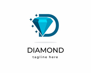 Letter  D with Diamond sparkling  Symbol. Premium Diamond Logo Design template  illustration