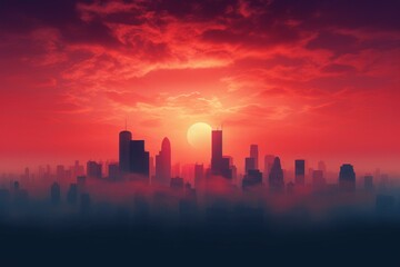 Fototapeta na wymiar Cityscape skyline with foggy sunrise. Generative AI