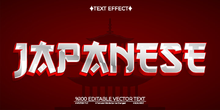 Silver and Red Japanese Editable Vector 3D Text Effect