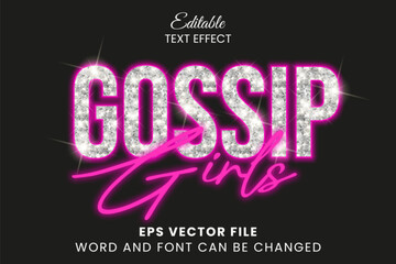 Gossip girls sparkle glitter 3d editable vector text effect - obrazy, fototapety, plakaty