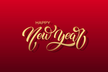 Fototapeta na wymiar Happy New Year hand lettering calligraphy. Vector holiday illustration element. Typographic element
