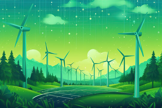 Wind power illustration,created with Generative AI tecnology.