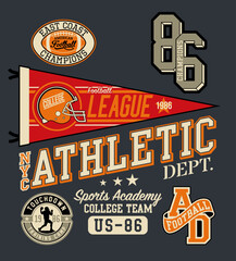 College sporting American football athletic department abstract vintage vector artwork for kid boy t shirt with embroidery applique patches - 667695240