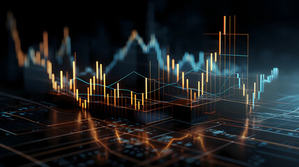 Business and financial stock market, Economic graph with diagrams, Business investment and stock trading on dark background - Generated by Generative AI