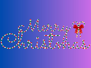 Merry Christmas Lettering with Candy Canes Vector Illustration