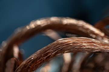 Detail of a bare copper cable.