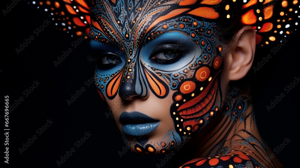 Aufkleber overlaying a face with the intricate details of a butterfly's wing patterns.