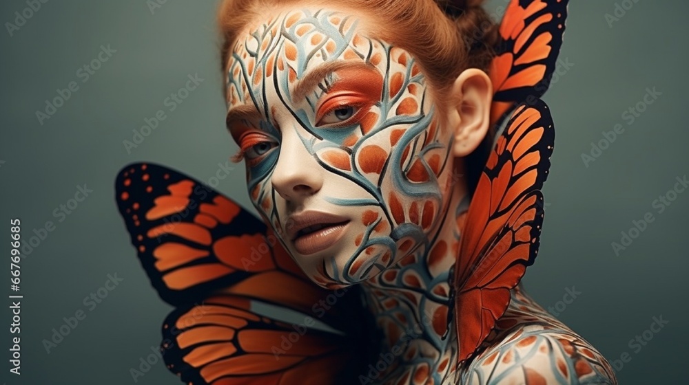 Aufkleber overlaying a face with the intricate details of a butterfly's wing patterns.