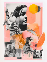 Collage portrait. Magazine clippings, fashion shoots, flowers and leaves. Abstract paper collage. - 667696847