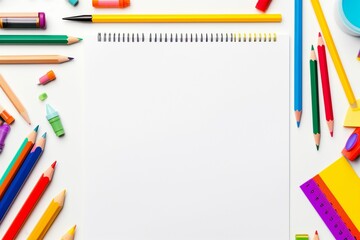 stationery and office stuff on white background with copy space