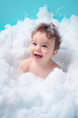 Baby takes a bubble bath. Generative AI,