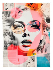 Collage portrait. Magazine clippings, fashion shoots, flowers and leaves. Abstract paper collage. - 667698295