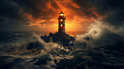 lighthouse in the ocean during storm