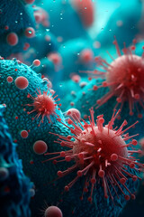 Coronavirus under a microscope. Generative AI,