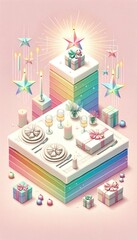 A vibrant table adorned with festive candles and gifts, beckoning the excitement of christmas, new year's, and birthday celebrations with ample room for heartfelt cards