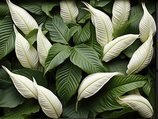 An image of tropical leaves from Asia on a natural background with a white-framed green abstract texture.