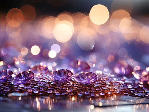 A de-focused background with purple glitter lights.