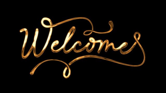 welcome animation handwritten in elegant golden ink drops with black and white background. a good way to star your video opening so that everyone enjoys it.