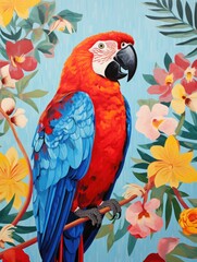 Obraz premium Colorful Parrot Perched on Lush Green Branch