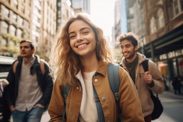 Young People Walking on Busy City Stree