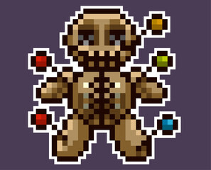Voodoo doll, Pixel art, 8-bit vector format, Halloween Pixel art,Witchcraft, Horror.Cursed doll.