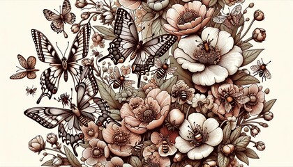 Obraz premium Vintage Floral and Butterfly Illustration