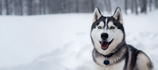 happy husky in the snow
