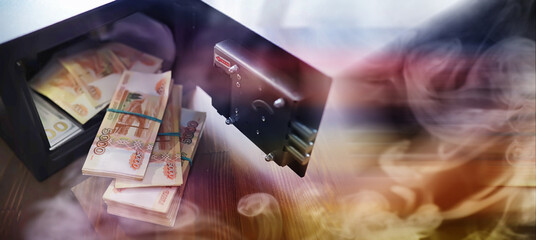 Deposit in cash. Russian rubles are in the safe. money in a residential safe close-up photo.