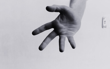 Background abstract gestures with fingers. Black hands on a white background. Gesticulation with...