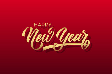 Naklejka premium Happy New Year hand lettering calligraphy. Vector holiday illustration element. Typographic element