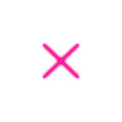  neon cross icon on transparent background. light x mark.  neon light icon isolated 