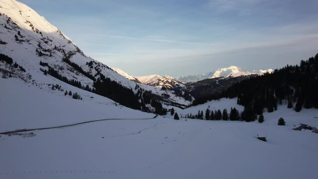 Drone panorama of beautiful mountains in winter