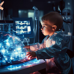 child playing game. 
artificial intelligence. IT technologies, business processes, I decide even children, children of the future