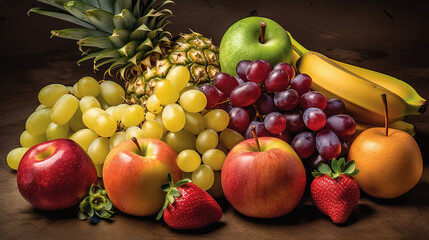Naklejka na ściany i meble Assorted Fresh Ripe Delicious Fruits As Background