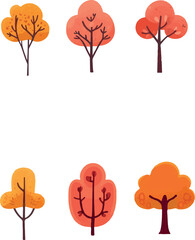 Amazing and lovely cartoon autumn trees art vector set
