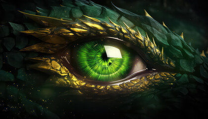 Green eye chinese dragon, new year concept - obrazy, fototapety, plakaty
