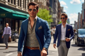 Two Professionals Strolling Along an Urban Boulevard