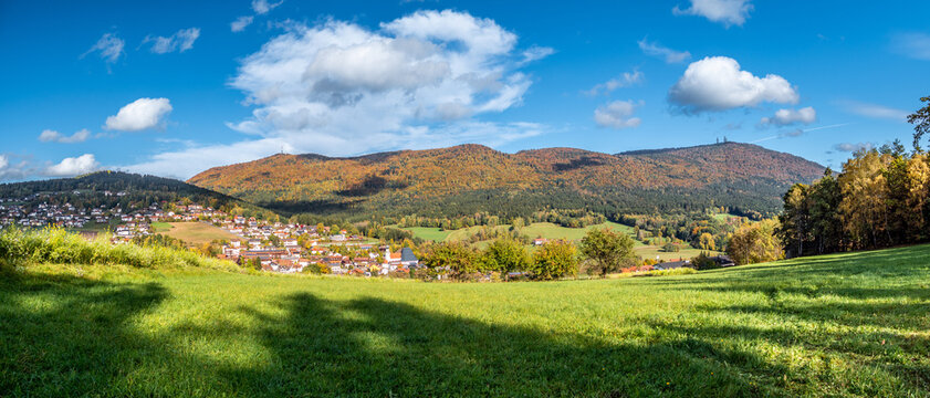 Rimbach, Deutschland: Panorama im Bayerischen Wald an einem goldenen Oktobertag