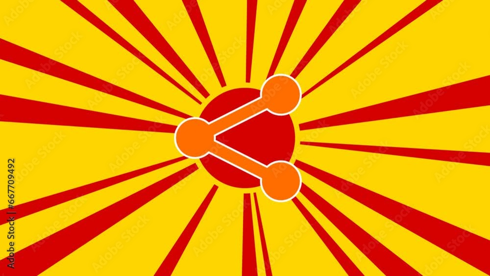 Poster share symbol on the background of animation from moving rays of the sun. large orange symbol increas